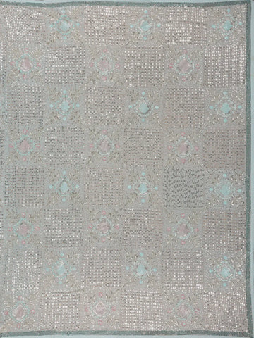 Light Blue Floral Designed Organza Designer Saree - Diadem