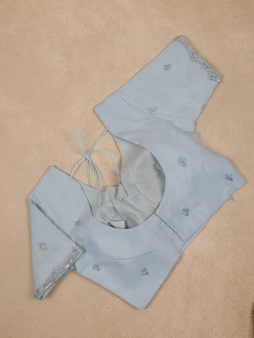 Light Blue Floral Motif Sequin Designed Organza Designer Saree - Diadem