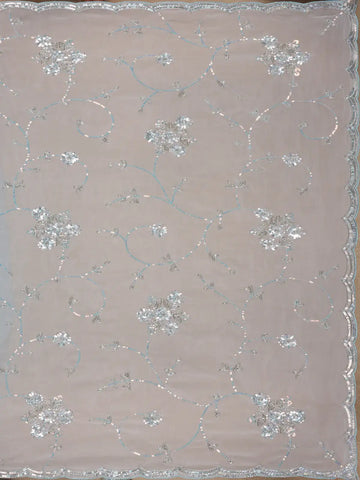 Light Blue Floral Motif Sequin Designed Organza Designer Saree - Diadem