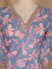 Light Blue Floral Printed Cotton Salwar Suit - Diadem