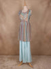 Light Blue Floral Printed Crepe Palazzo Suit - Diadem