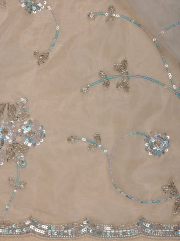Light Blue Floral Motif Sequin Designed Organza Designer Saree - Diadem