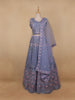 Light Blue Mirror Embroidered Net Lehenga Set - Diadem