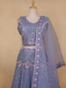 Light Blue Mirror Embroidered Net Lehenga Set - Diadem
