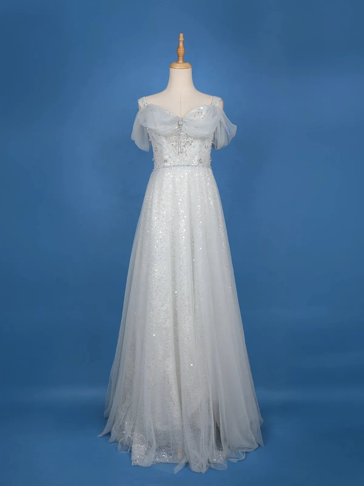 Light Blue Net Sequins Embroidery Party Wear Gown - Diadem