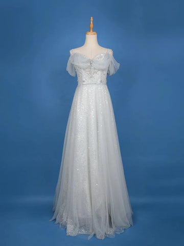 Light Blue Net Sequins Embroidery Party Wear Gown - Diadem