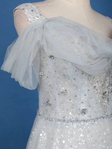 Light Blue Net Sequins Embroidery Party Wear Gown - Diadem