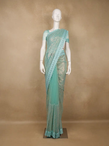 Light Blue Sequin Embellishment Organza Saree - Diadem