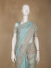 Light Blue Sequin Floral Designed Net Saree - Diadem