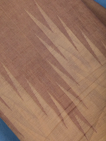 Light Brown Cotton Saree with Beige Dual-Tone Ikat Design Border - Diadem