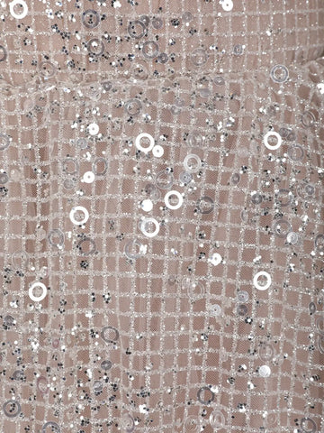 Beige Floral Design Sequins Work Net Gown - Diadem