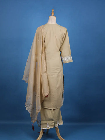 Light Brown Floral Designed Cotton Salwar Suit - Diadem