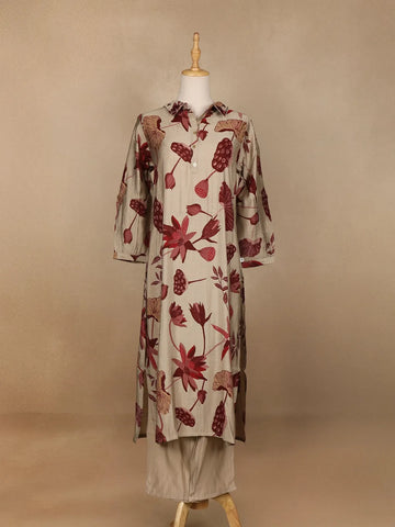 Light Brown Floral Designed Salwar Suit - Diadem