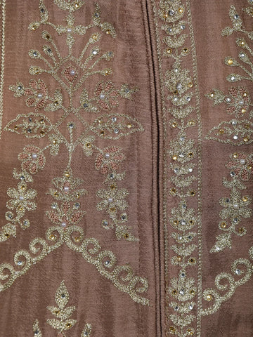 Light Brown Floral Embroidered Cotton Lehenga - Diadem