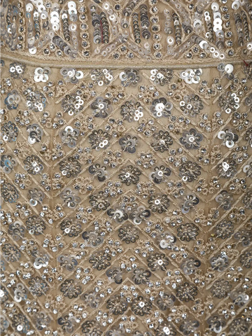 Light Brown Net Lehenga Embellished with Floral Sequins and Beads with Dupatta - Diadem