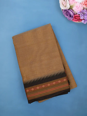 Light Brown Plain Cotton Saree - Diadem