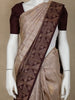 Light Brown Stripes And Floral Woven Pure Kanchipuram Silk Saree - Diadem