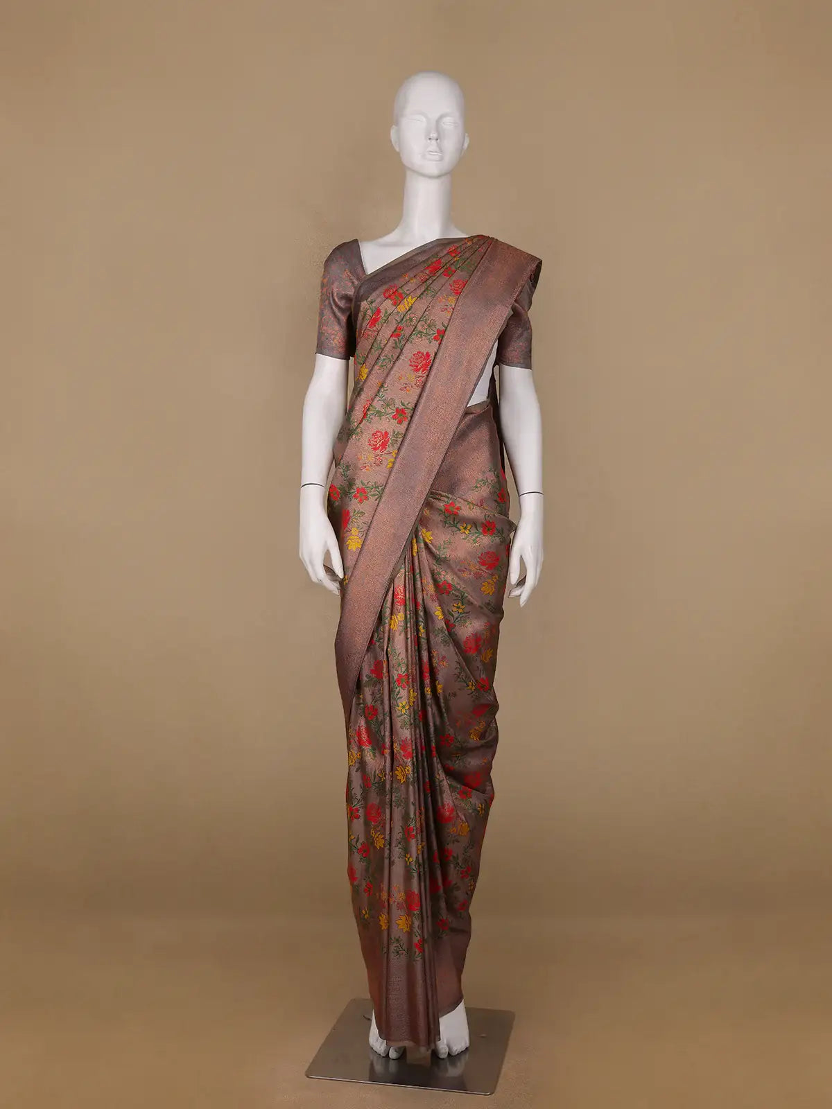 Light Copper Floral Designed Soft Silk Saree - Diadem