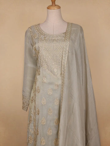 Light Green Floral Designed Tissue Organza Salwar Suit - Diadem