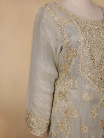 Light Green Floral Designed Tissue Organza Salwar Suit - Diadem