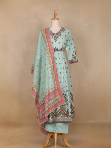 Light Green Floral Print Design Salwar Suit - Diadem