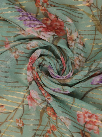 Light Green Floral Printed Chiffon Saree - Diadem