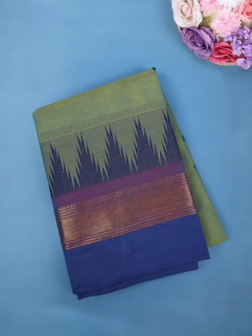 Light Green Ikat Design Cotton Saree with Copper Zari Border - Diadem