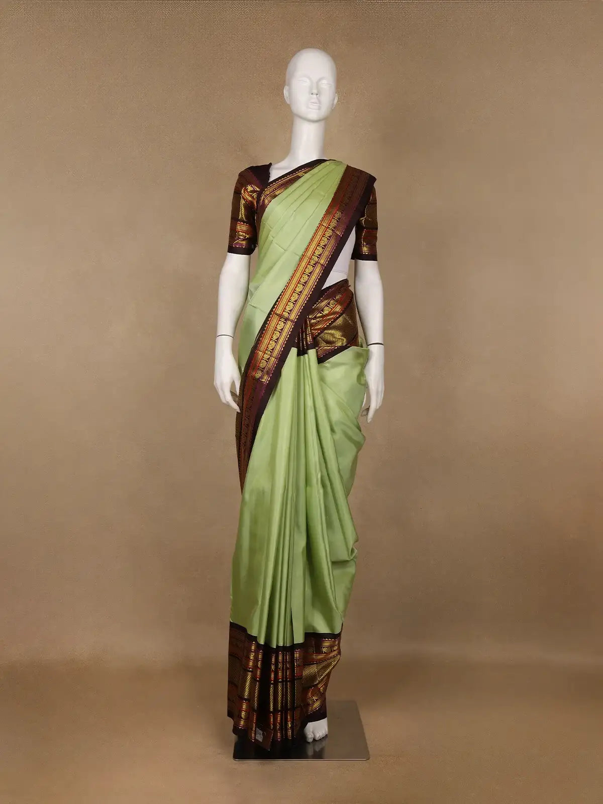 Light Green Peacock Woven Motif Pure Kanchipuram Silk Saree - Diadem