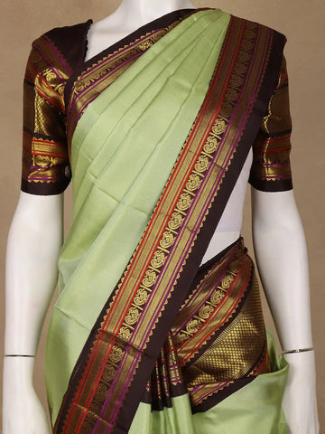 Light Green Peacock Woven Motif Pure Kanchipuram Silk Saree - Diadem