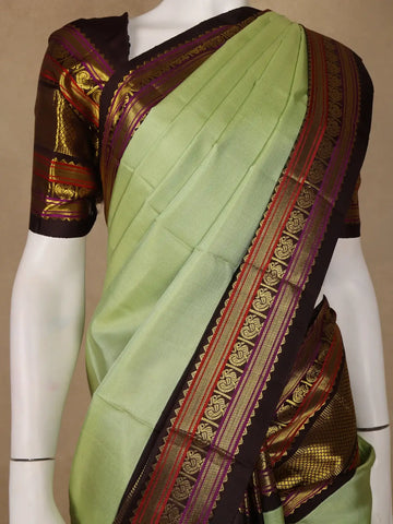 Light Green Peacock Woven Motif Pure Kanchipuram Silk Saree - Diadem