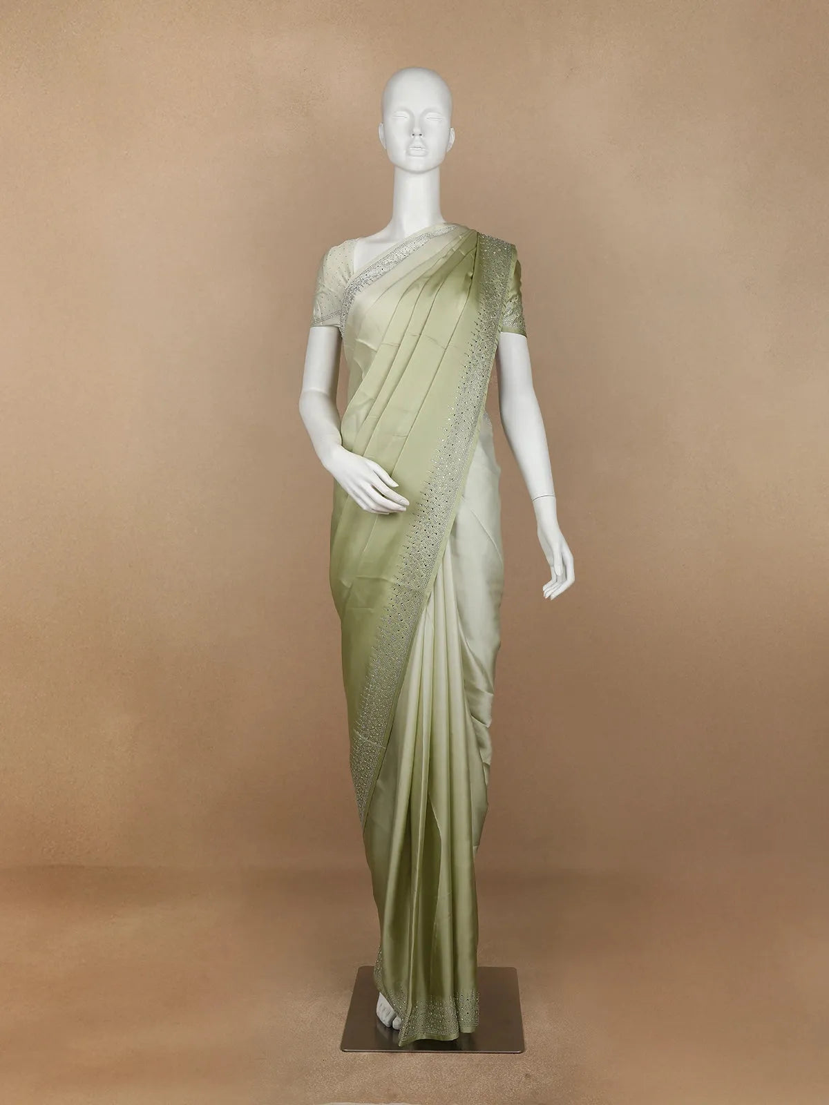 Light Green Solid Satin Fancy Saree with Designed Border - Diadem
