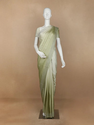 Light Green Solid Satin Fancy Saree with Designed Border - Diadem
