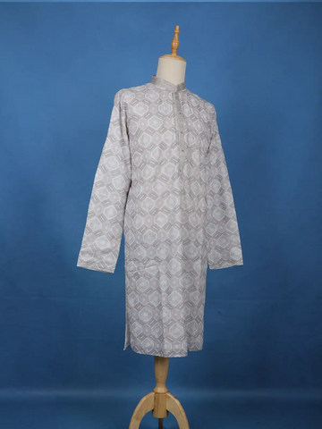 Light Grey Geometric Embroidered Kurta with Sequin Detailing - Diadem