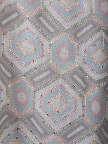 Light Grey Geometric Embroidered Kurta with Sequin Detailing - Diadem