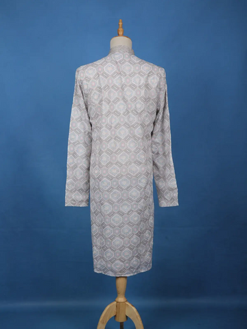 Light Grey Geometric Embroidered Kurta with Sequin Detailing - Diadem