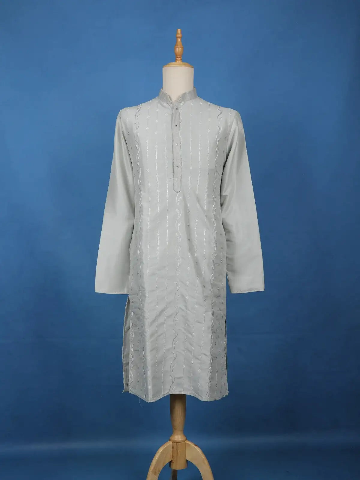 Light Grey Thread Embroidered Kurta Set , With Pant - Diadem