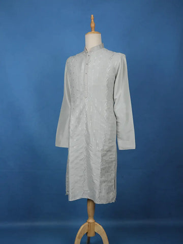 Light Grey Thread Embroidered Kurta Set , With Pant - Diadem