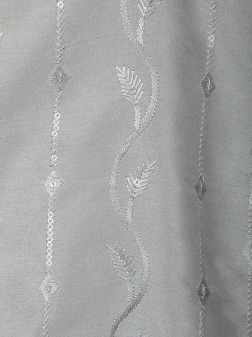 Light Grey Thread Embroidered Kurta Set , With Pant - Diadem