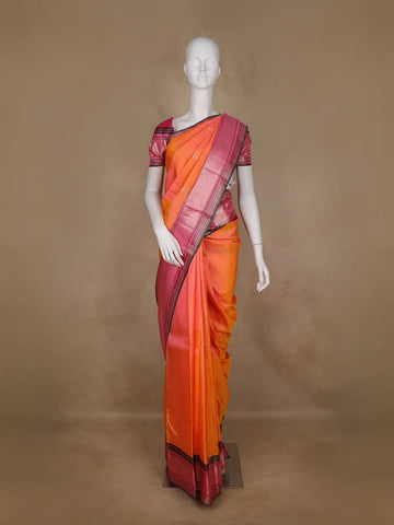 Light Orange Floral Woven Pure Kanchipuram Silk Saree - Diadem