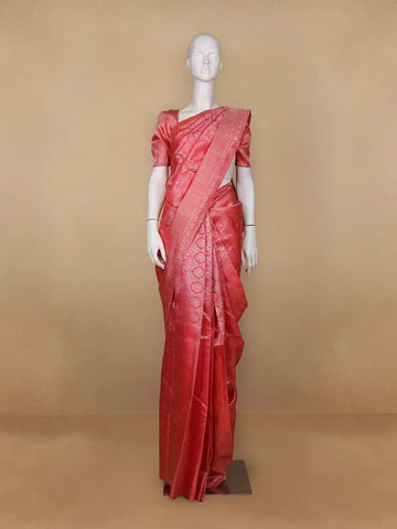 Light Orange Floral Woven Pure Kanchipuram Silk Saree - Diadem