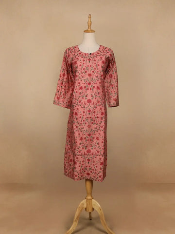 Light Orange Floran Design Cotton Kurti - Diadem