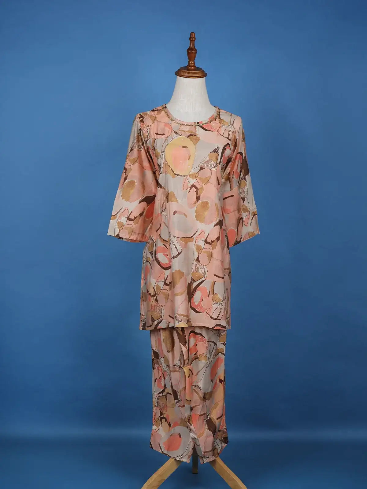 Light Peach Abstract Designed Cotton Salwar Suit - Diadem