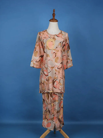 Light Peach Abstract Designed Cotton Salwar Suit - Diadem