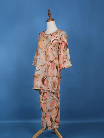 Light Peach Abstract Designed Cotton Salwar Suit - Diadem