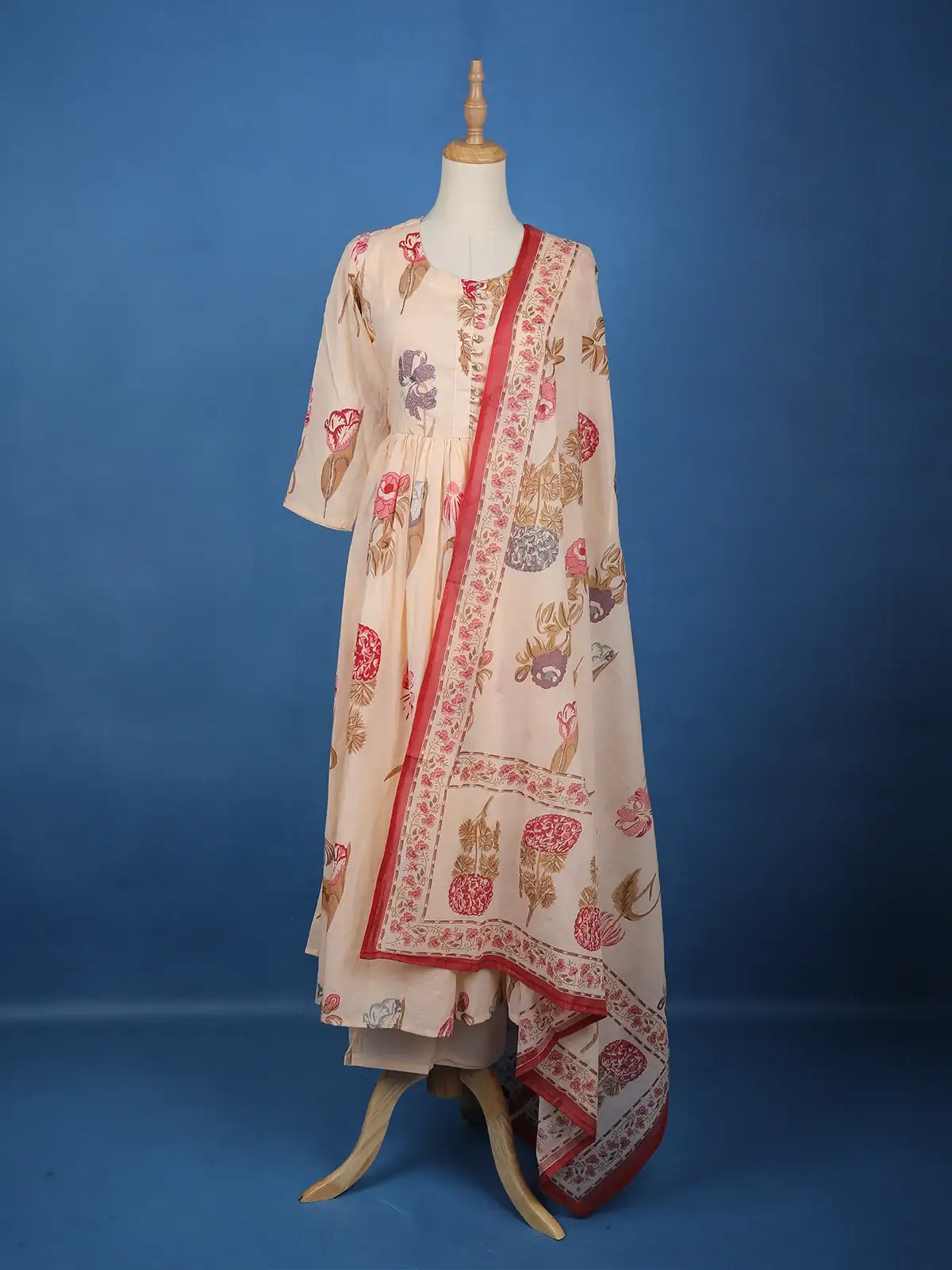 Light Peach Floral Designed Cotton Salwar Suit - Diadem