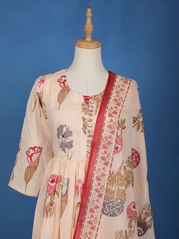 Light Peach Floral Designed Cotton Salwar Suit - Diadem