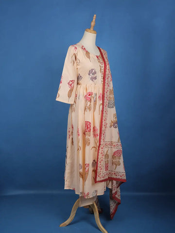 Light Peach Floral Designed Cotton Salwar Suit - Diadem