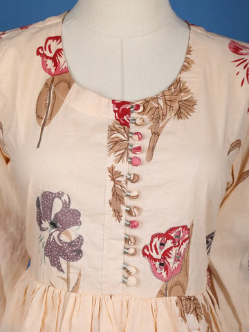 Light Peach Floral Designed Cotton Salwar Suit - Diadem