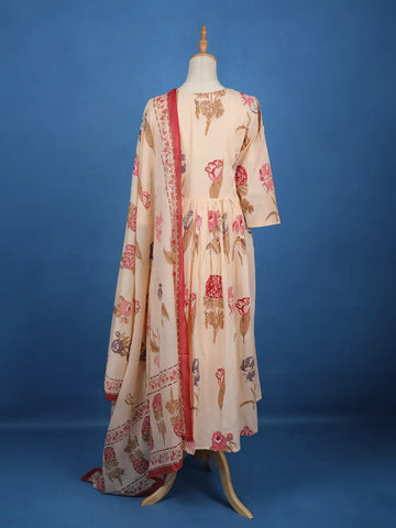 Light Peach Floral Designed Cotton Salwar Suit - Diadem