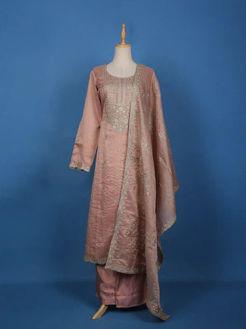 Light Peach Floral Designed Georgette Salwar Suit - Diadem